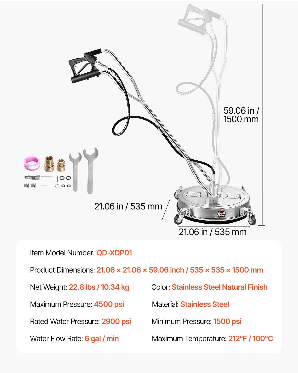 VEVOR 53 cm High-Pressure Surface Cleaner with 4 Wheels and Dual Handles, Maximum Pressure 4000 PSI