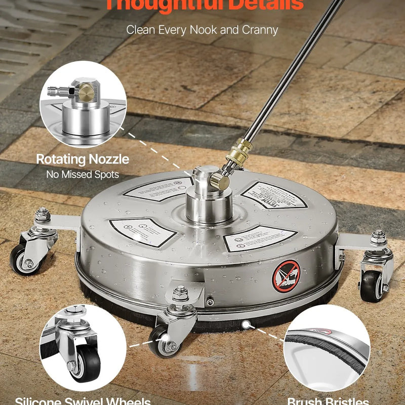 36 cm augstspiediena mazgātāja virsmas tīrītājs ar 4 riteņiem, maksimālais spiediens 4000 PSI, ar 2 pagarināmajām spraudstieņiem