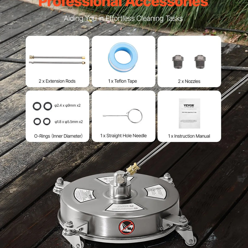 36 cm augstspiediena mazgātāja virsmas tīrītājs ar 4 riteņiem, maksimālais spiediens 4000 PSI, ar 2 pagarināmajām spraudstieņiem