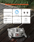 36 cm augstspiediena mazgātāja virsmas tīrītājs ar 4 riteņiem, maksimālais spiediens 4000 PSI, ar 2 pagarināmajām spraudstieņiem