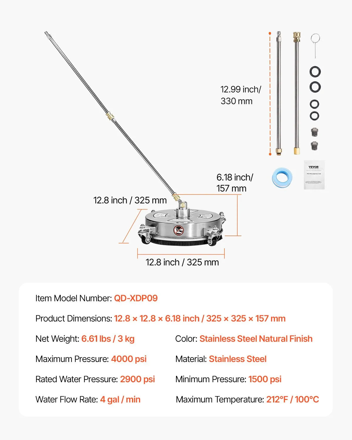 36 cm augstspiediena mazgātāja virsmas tīrītājs ar 4 riteņiem, maksimālais spiediens 4000 PSI, ar 2 pagarināmajām spraudstieņiem