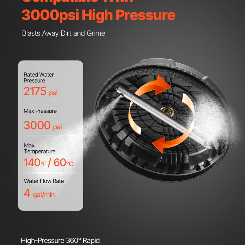 Augstspiediena mazgātāja virsmas tīrītājs, Ø38 cm, 4 riteņi, līdz 207 bar, plastmasa, melns