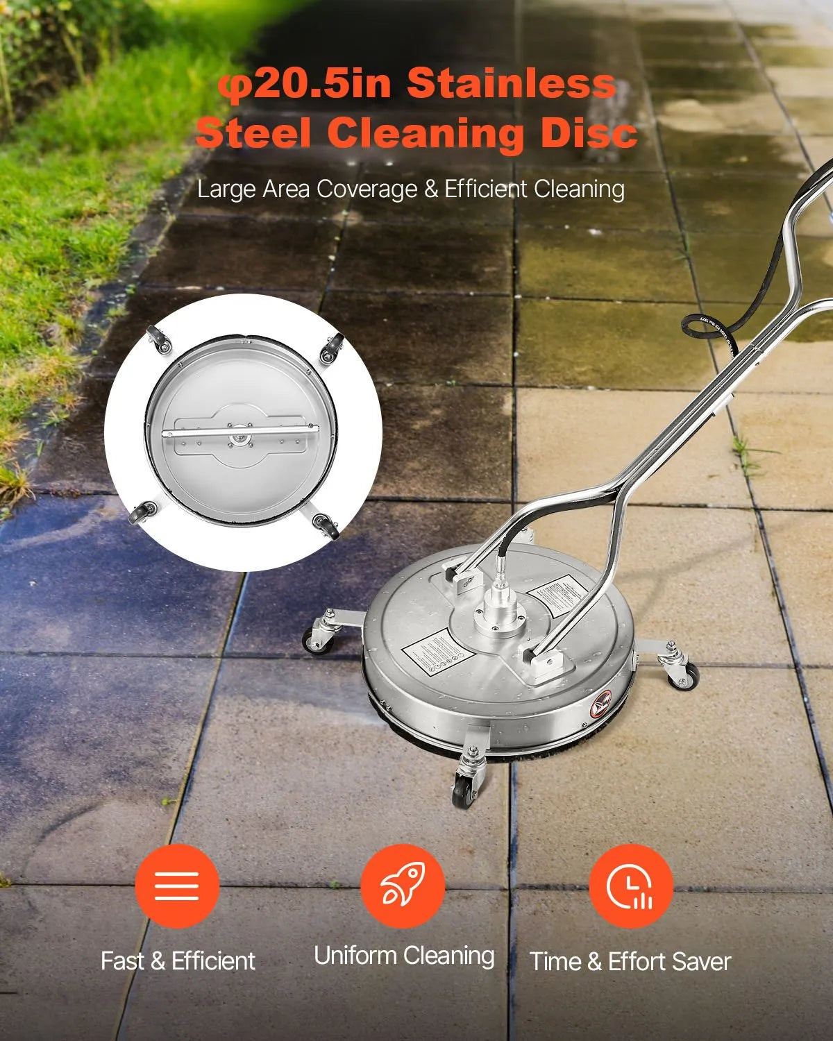 VEVOR 51 cm High-Pressure Surface Cleaner with 4 Wheels and Dual Handles, Maximum Pressure 4000 PSI
