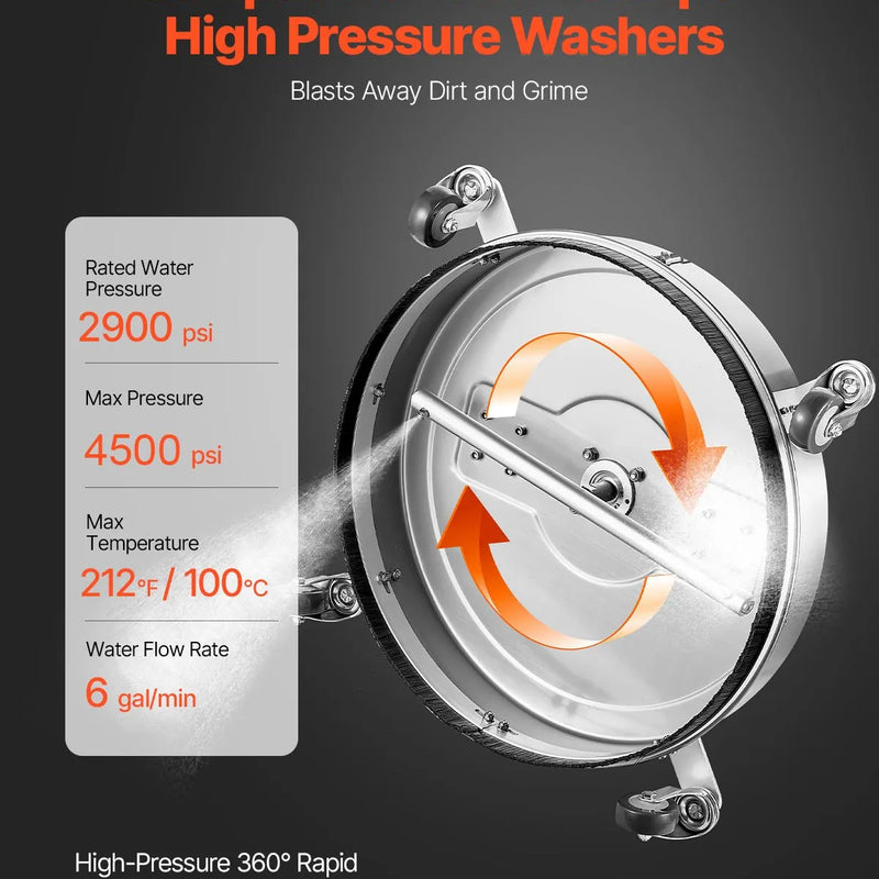 51 cm augstspiediena mazgātāja virsmas tīrītājs ar 4 riteņiem un diviem rokturiem, maksimālais spiediens 4000 PSI
