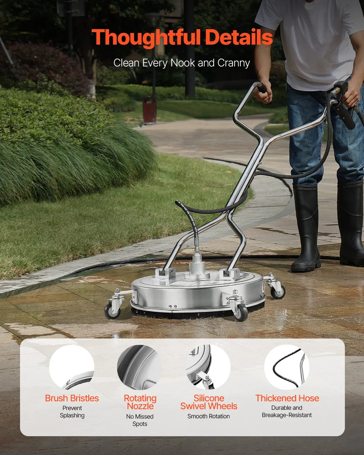 VEVOR 51 cm High-Pressure Surface Cleaner with 4 Wheels and Dual Handles, Maximum Pressure 4000 PSI