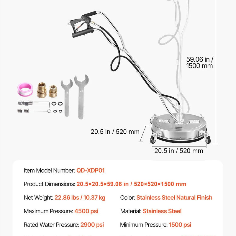 51 cm augstspiediena mazgātāja virsmas tīrītājs ar 4 riteņiem un diviem rokturiem, maksimālais spiediens 4000 PSI