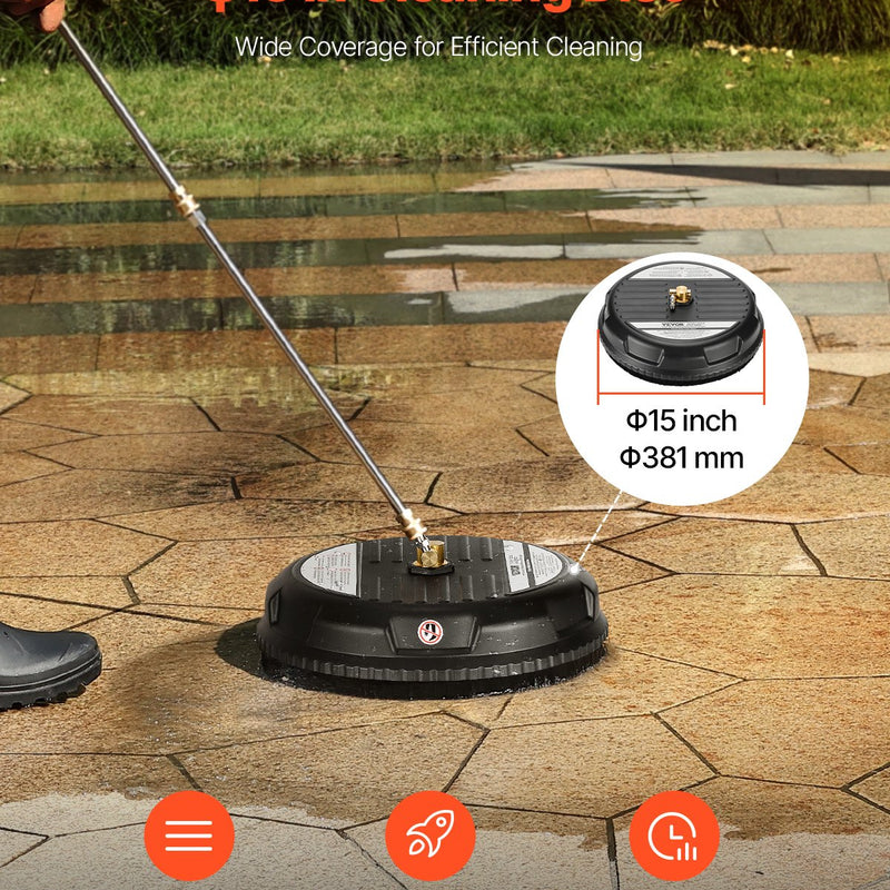 VEVOR 38 cm virsmas tīrītājs augstspiediena mazgātājam, līdz 207 bar, plastmasa, ar 2 pagarinājuma stieņiem