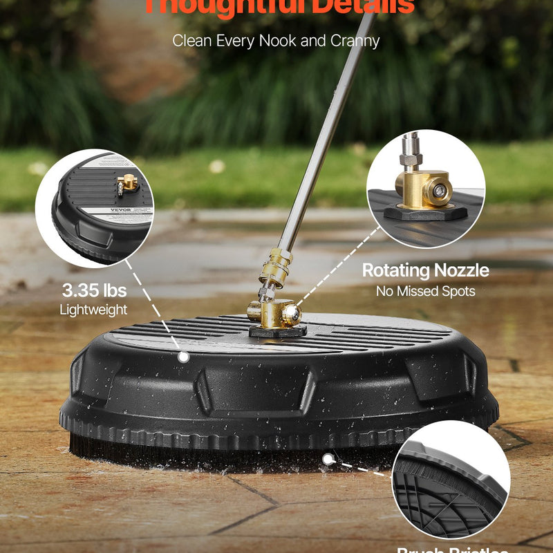 VEVOR 38 cm virsmas tīrītājs augstspiediena mazgātājam, līdz 207 bar, plastmasa, ar 2 pagarinājuma stieņiem