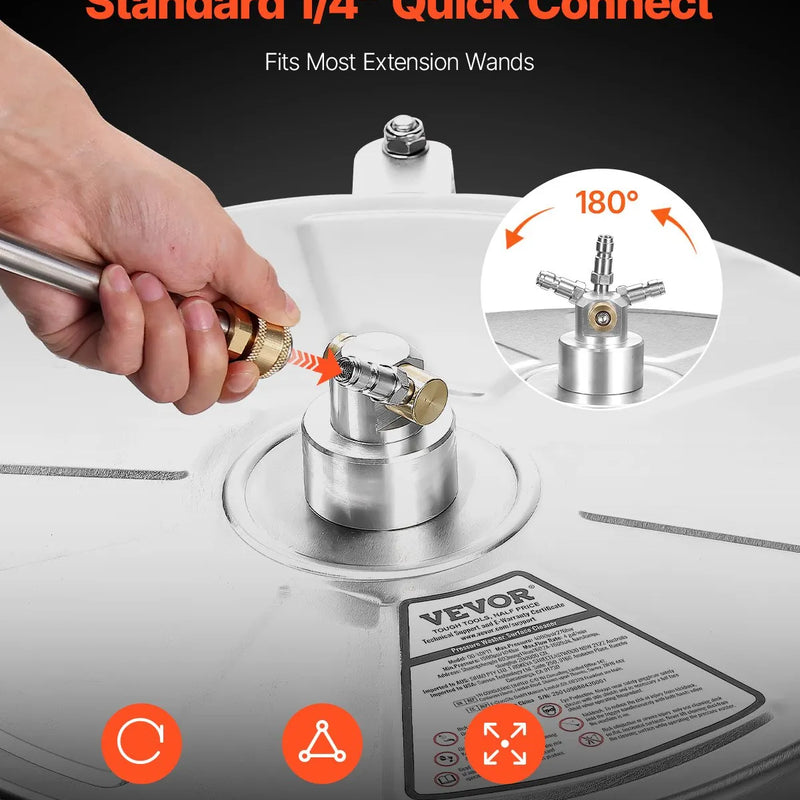 46 cm augstspiediena virsmas tīrītājs ar 4 riteņiem un dubulto rokturi, 275 bar