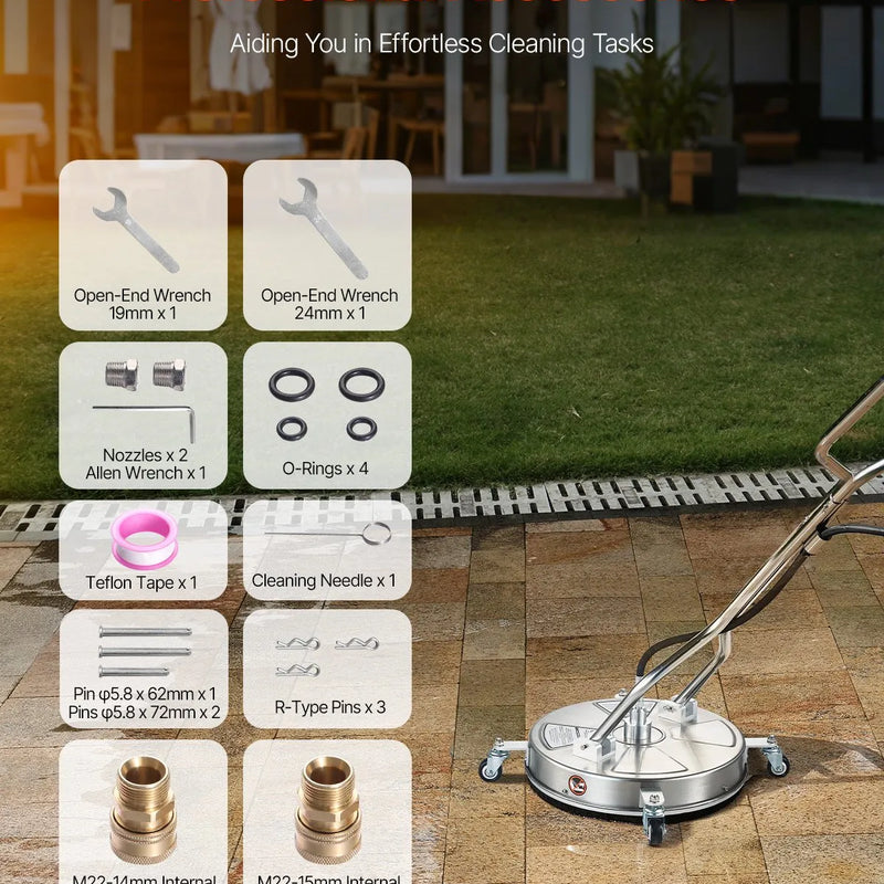 46 cm augstspiediena virsmas tīrītājs ar 4 riteņiem un dubulto rokturi, 275 bar