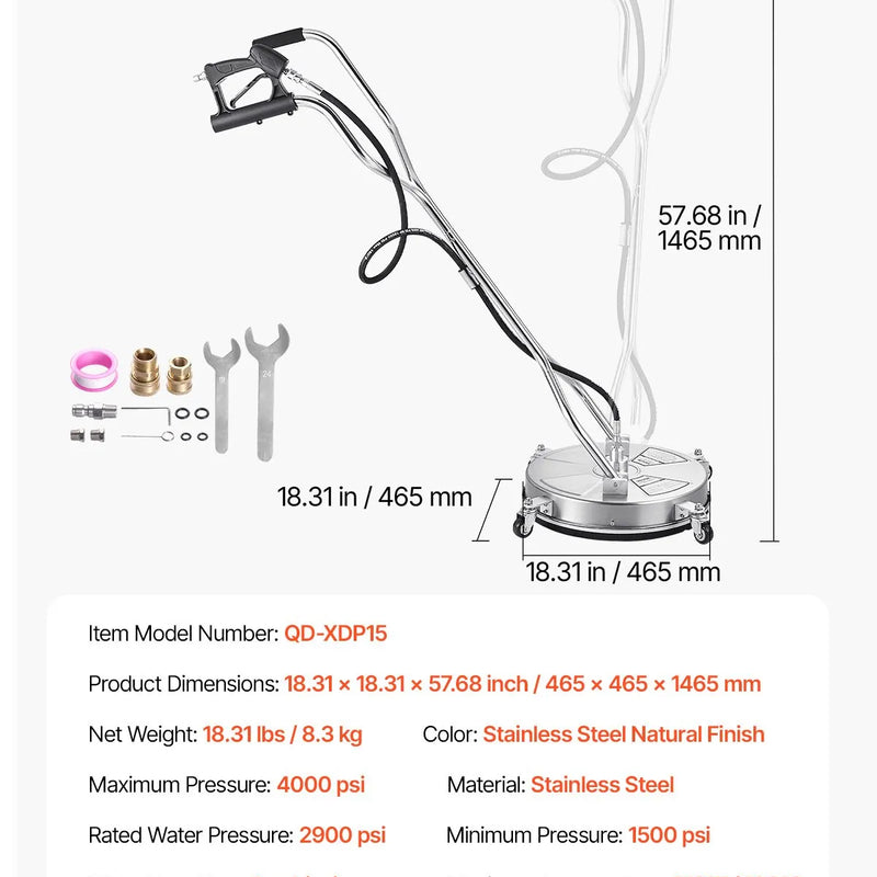 46 cm augstspiediena virsmas tīrītājs ar 4 riteņiem un dubulto rokturi, 275 bar