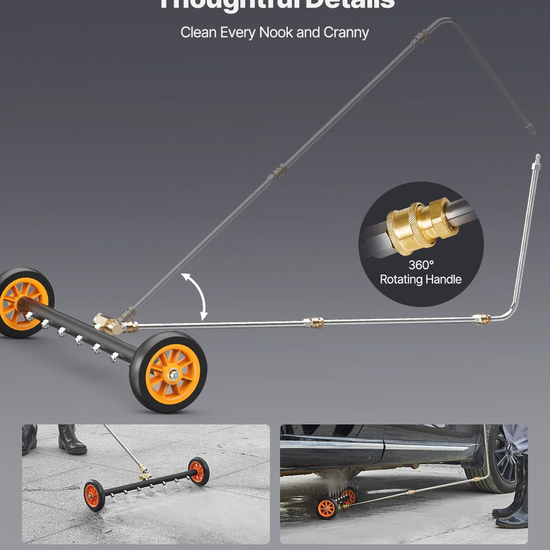 VEVOR 61 cm augstspiediena mazgātājs ar 2 riteņiem un 2 pagarinātām caurulēm