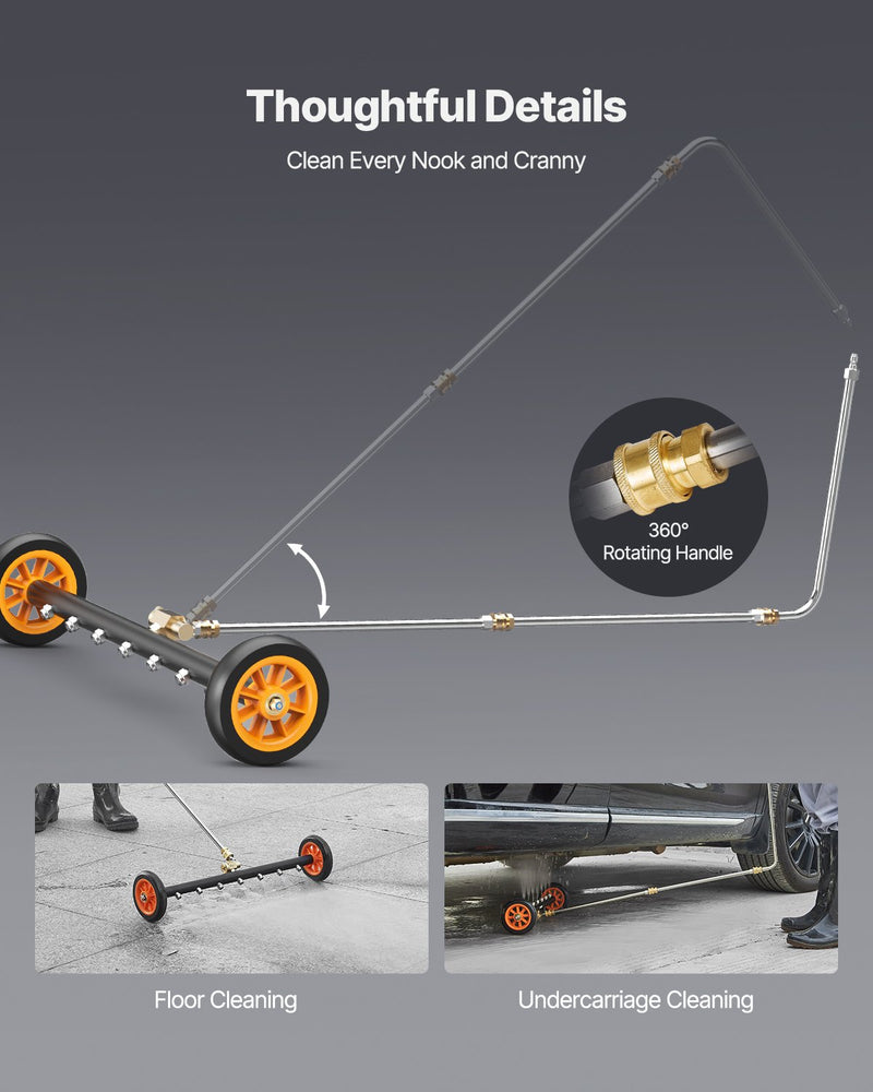 VEVOR 61 cm augstspiediena mazgātājs ar 2 riteņiem un 2 pagarinātām caurulēm
