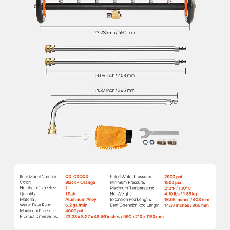 VEVOR 61 cm augstspiediena mazgātājs ar 2 riteņiem un 2 pagarinātām caurulēm