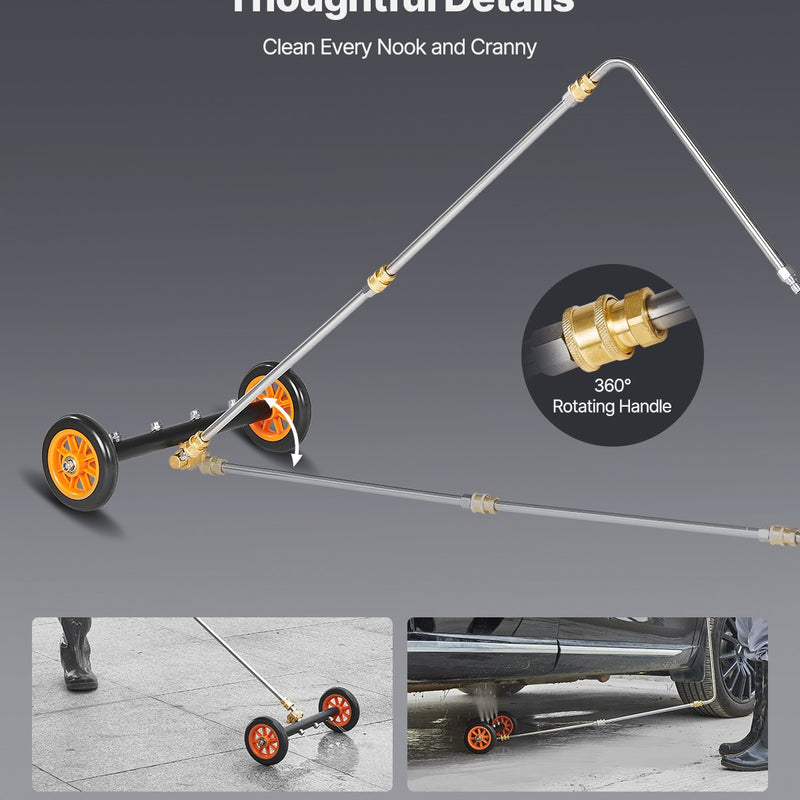 VEVOR 41 cm apakššas tīrītājs ar riteņiem un 2 pagarinājumiem