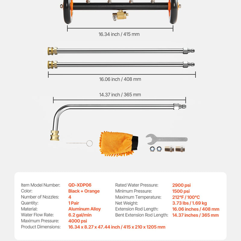 VEVOR 41 cm apakššas tīrītājs ar riteņiem un 2 pagarinājumiem