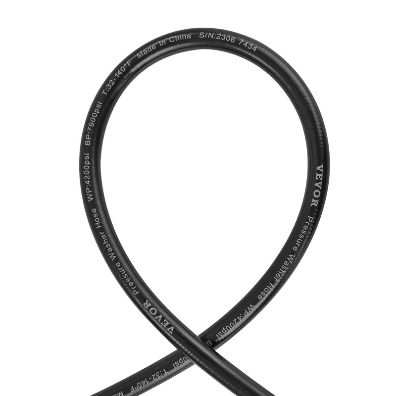 VEVOR augstspiediena mazgātāja šļūtene 30,5 m, 6,35 mm, 4200 PSI, bez saliekuma, ar misiņa vītni