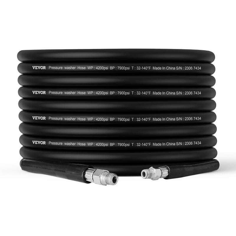 VEVOR augstspiediena mazgātāja šļūtene 30,5 m, 6,35 mm, 4200 PSI, bez saliekuma, ar misiņa vītni