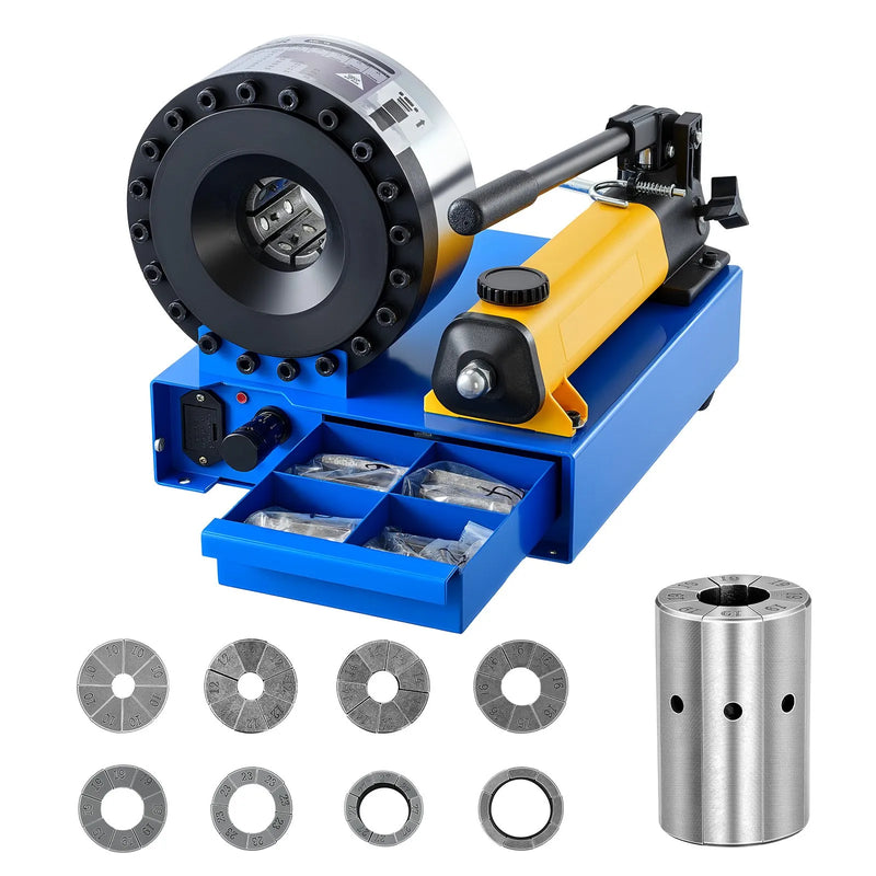 VEVOR augstspiediena hidrauliskais šļūteņu presētājs, manuāls presēšanas instruments ar 8 presformām, presēšanas diapazons 6–28 mm, piemērots zema un augsta spiediena eļļas šļūtenēm, gāzes, ūdens, auto A/C šļūtenēm un kabeļu savienojumiem