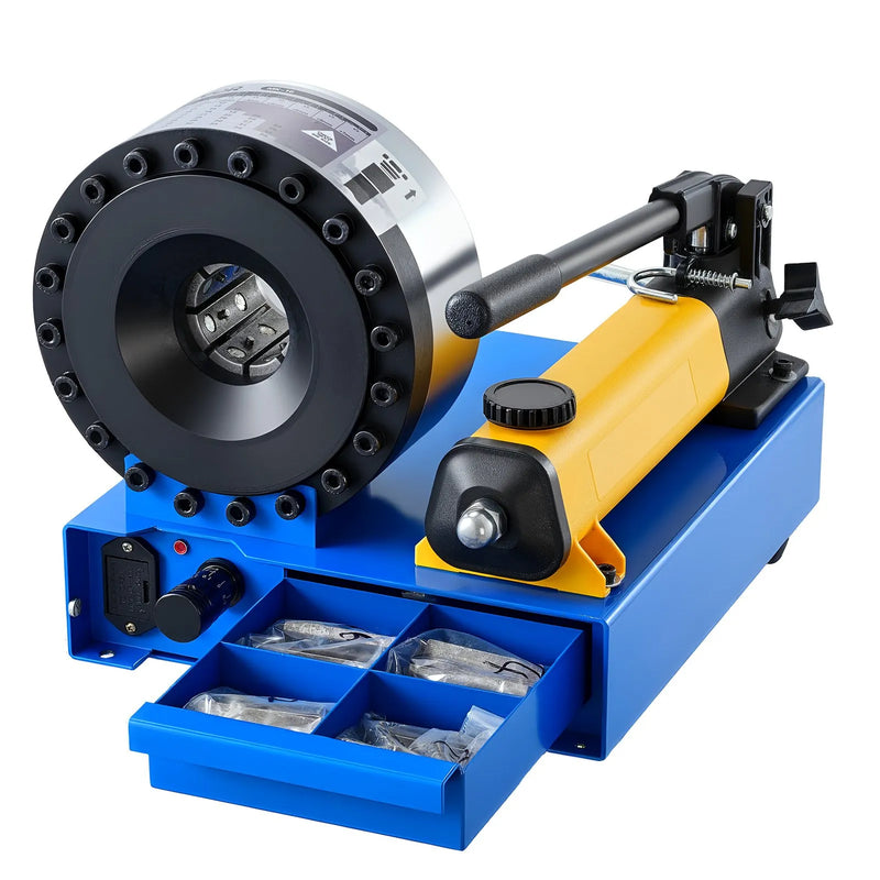 VEVOR augstspiediena hidrauliskais šļūteņu presētājs, manuāls presēšanas instruments ar 8 presformām, presēšanas diapazons 6–28 mm, piemērots zema un augsta spiediena eļļas šļūtenēm, gāzes, ūdens, auto A/C šļūtenēm un kabeļu savienojumiem