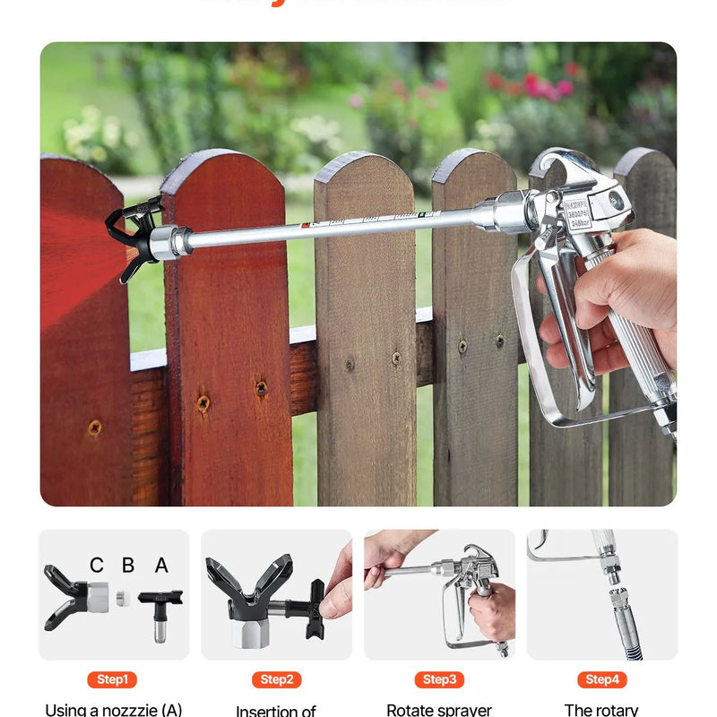 Bezgaisa krāsošanas pistoles un šļūtenes komplekts 248 bar ar pagarināmajiem stieņiem un filtriem