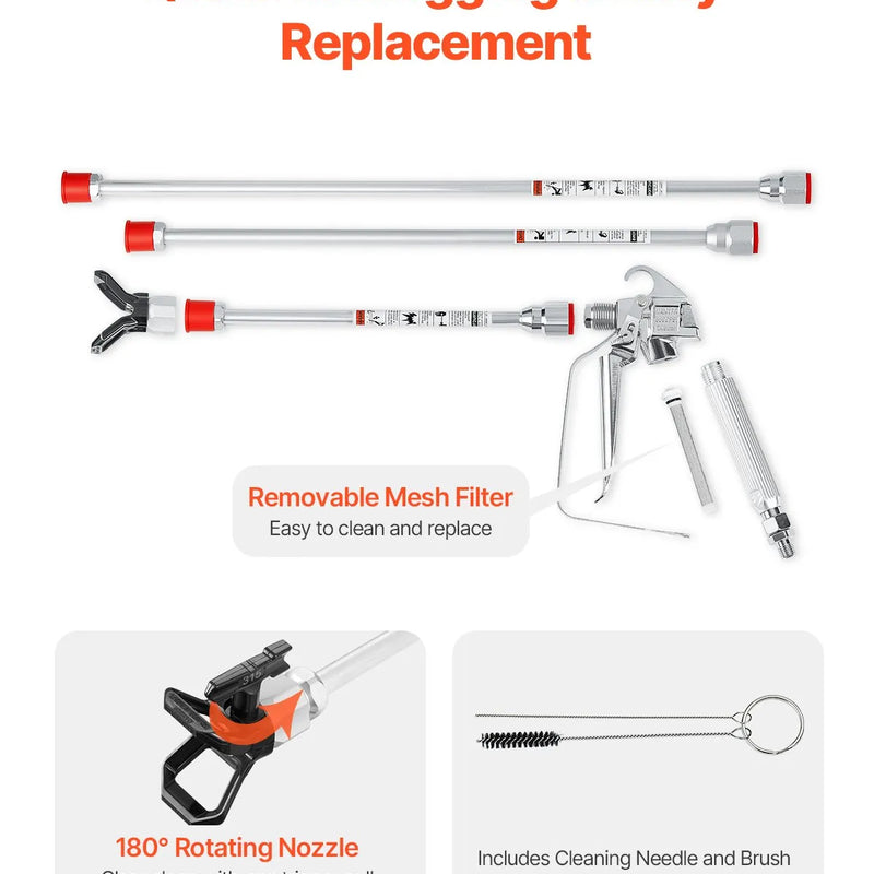 Bezgaisa krāsošanas pistoles un šļūtenes komplekts 248 bar ar pagarināmajiem stieņiem un filtriem