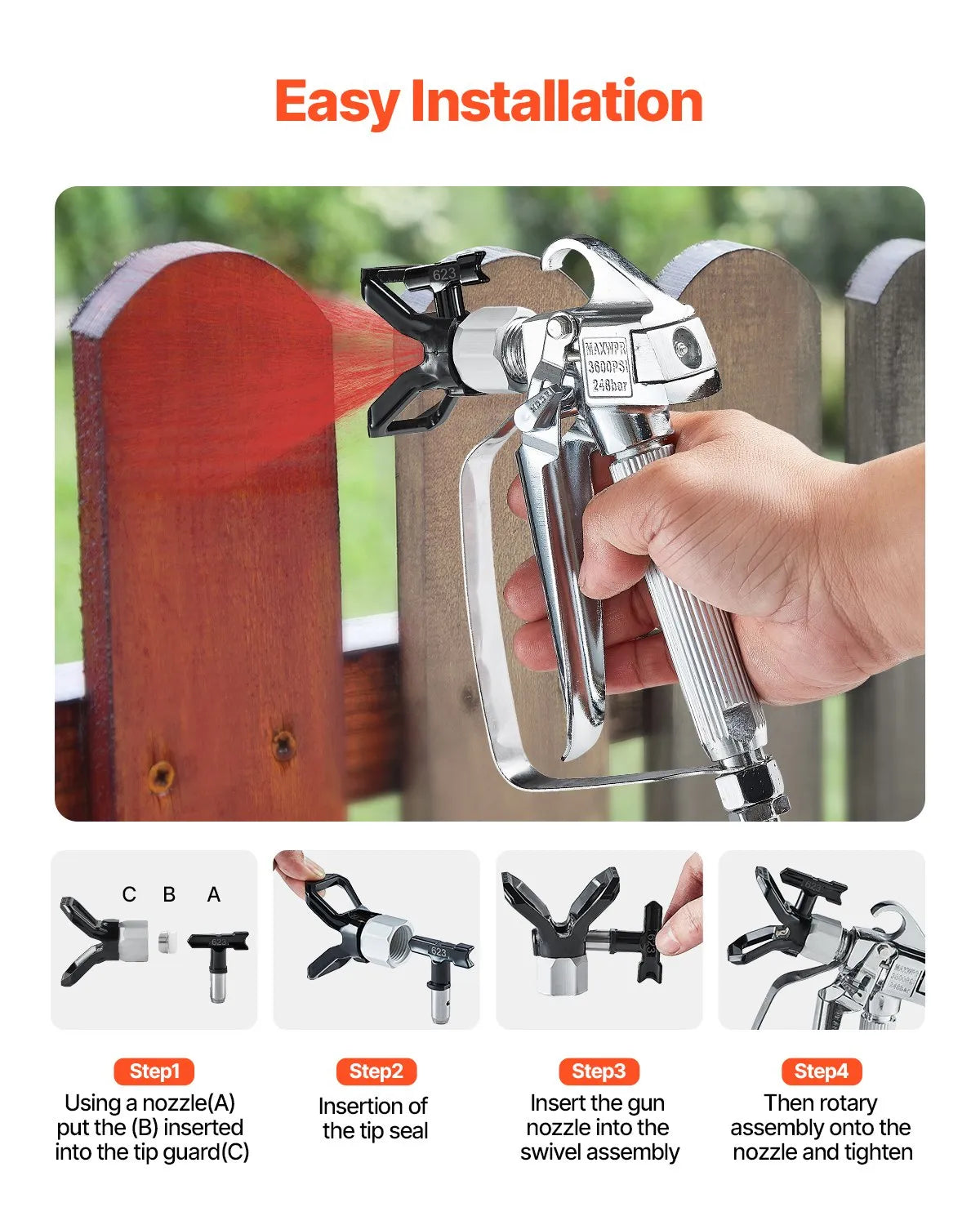 VEVOR High-Pressure Paint Spray Gun with Swivel Connector, Filter Kit, Cleaning Needle and Brush