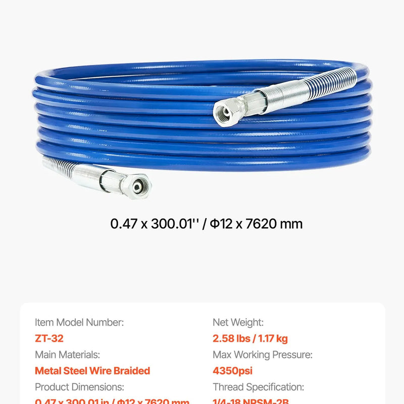 7,6 m bezgaiss krāsošanas smidzinātāja šļūtene 6,35 mm universāla