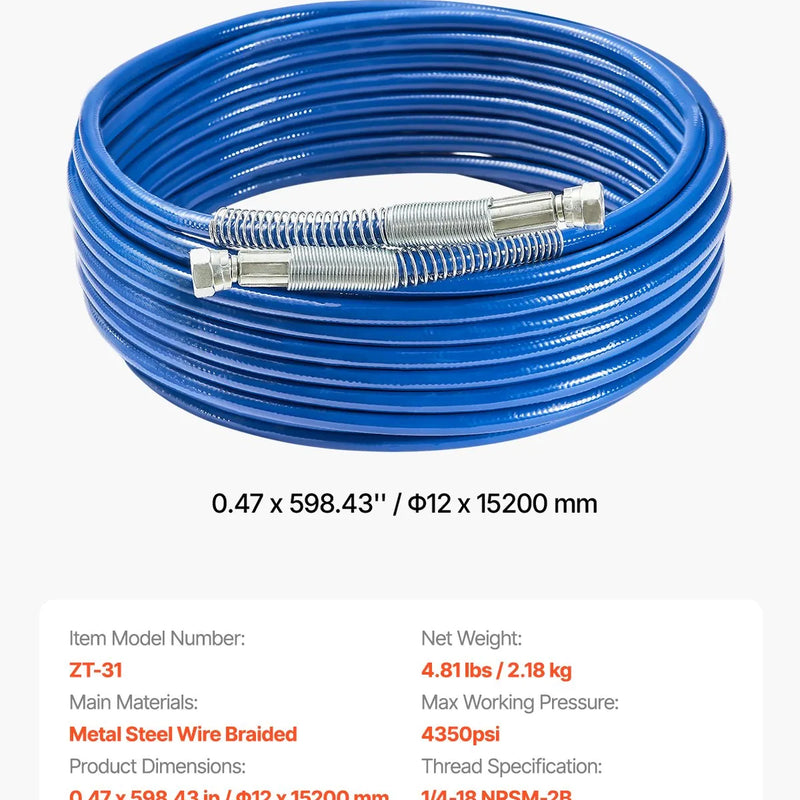 15,2 m bezgaisa krāsošanas smidzinātāja šļūtene 6,35 mm universāla