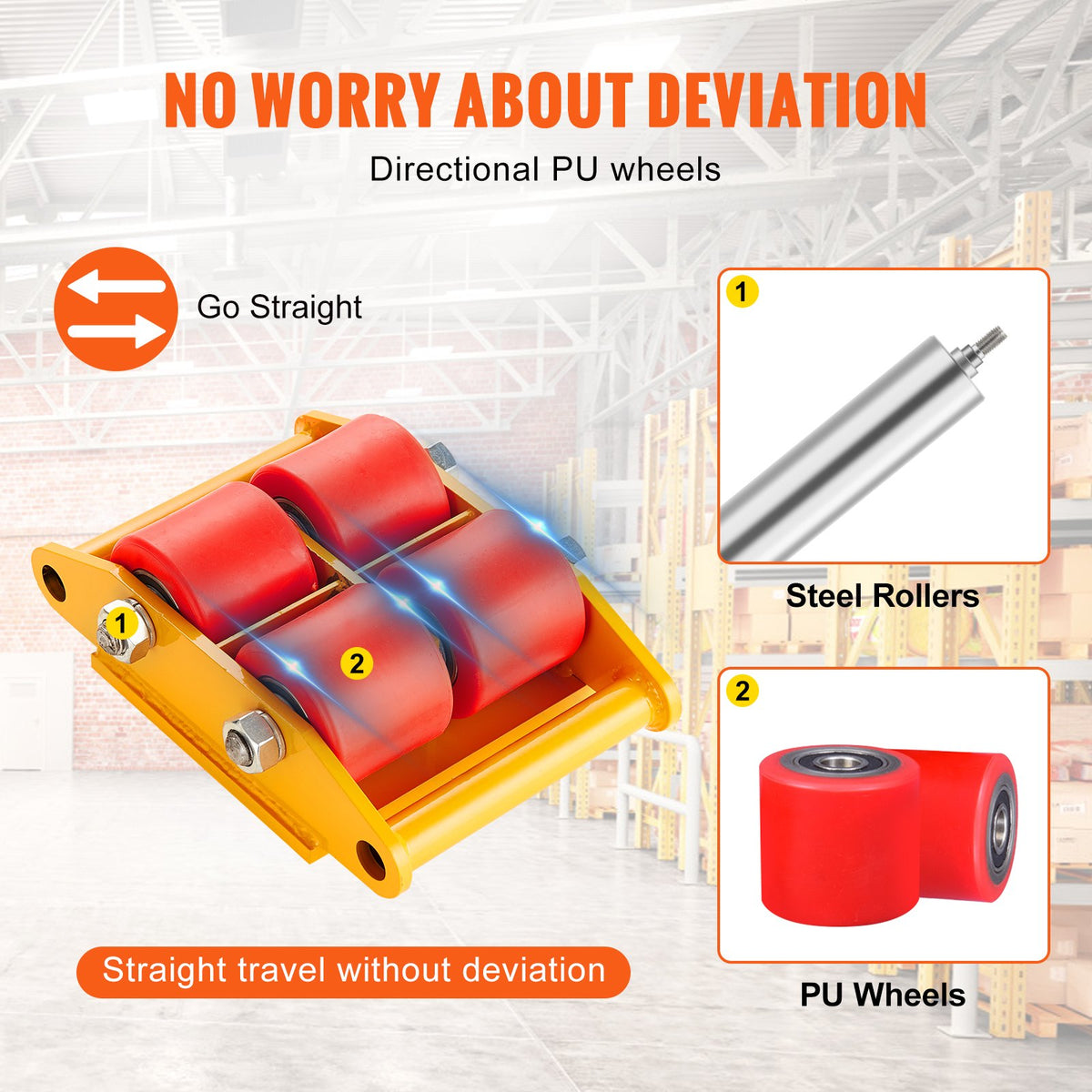 VEVOR Industrial Equipment Transport Trolley, 6 t Load Capacity, Durable Carbon Steel Moving Trolley with 4 PU Wheels, 360° Rotation and Non-Slip Surface, Suitable for Warehouses, Workshops and Factories