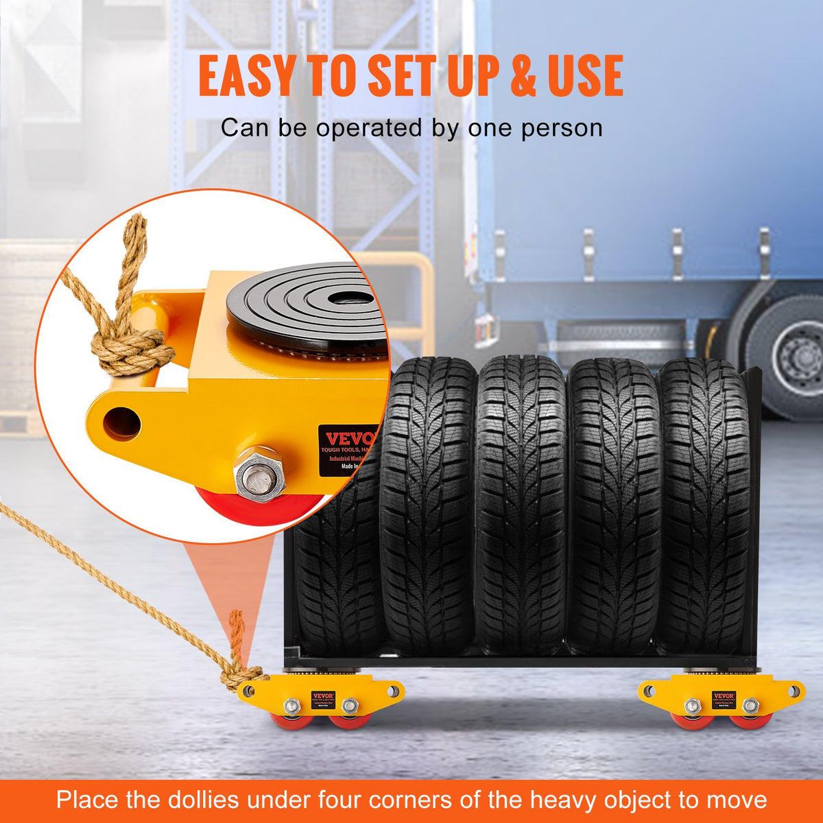 VEVOR Industrial Equipment Transport Trolley, 6 t Load Capacity, Durable Carbon Steel Moving Trolley with 4 PU Wheels, 360° Rotation and Non-Slip Surface, Suitable for Warehouses, Workshops and Factories