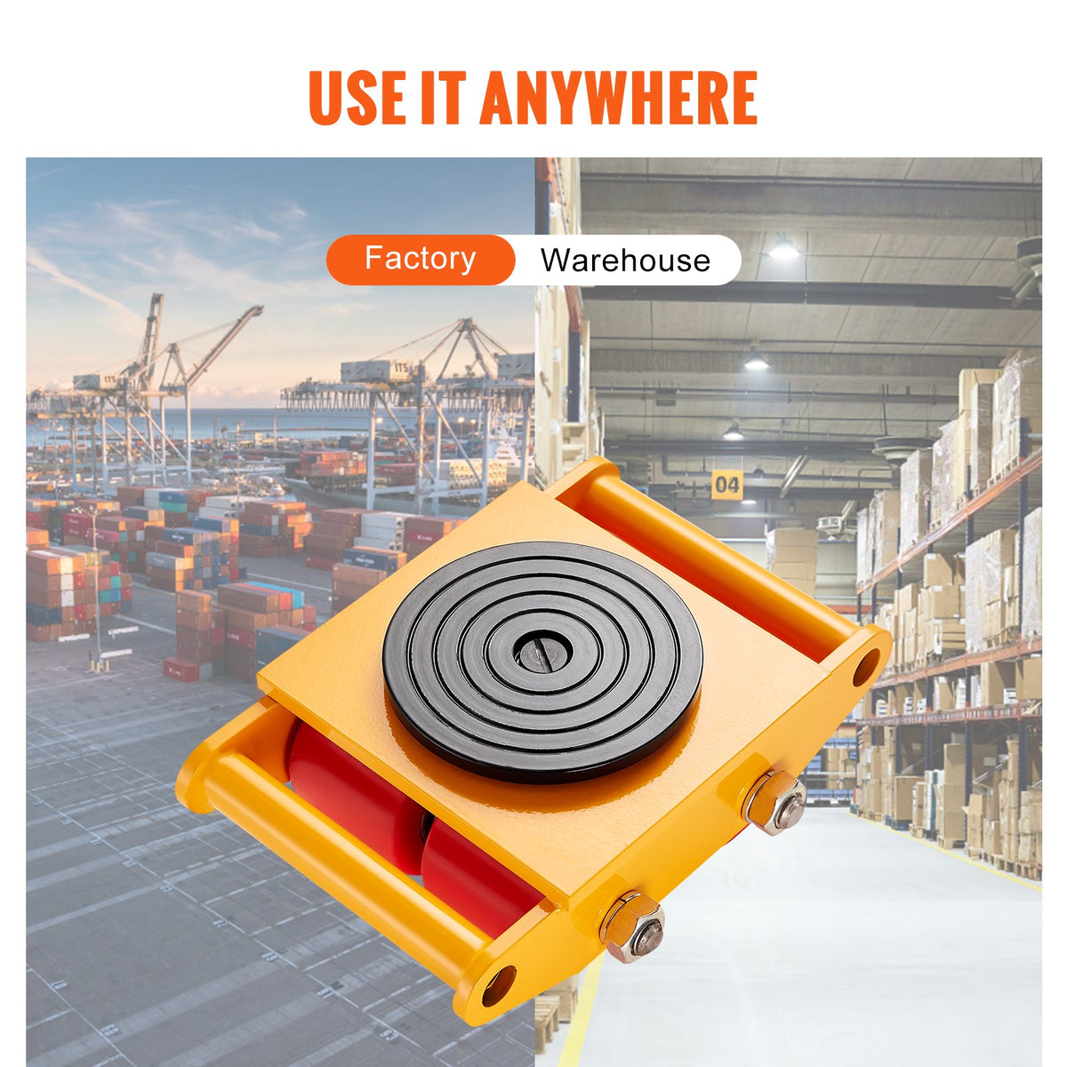 VEVOR Industrial Equipment Transport Trolley, 6 t Load Capacity, Durable Carbon Steel Moving Trolley with 4 PU Wheels, 360° Rotation and Non-Slip Surface, Suitable for Warehouses, Workshops and Factories