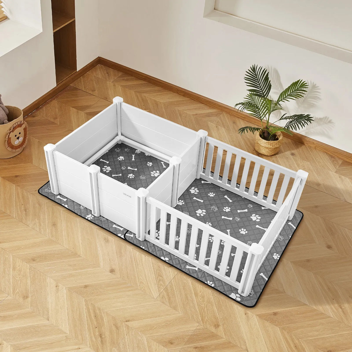 VEVOR suņu dzemdību kaste, 186 x 97 x 50 cm, plastmasas kucēnu manēža ar regulējamu ieejas augstumu un ūdensizturīgu paklāju, viegli tīrāma, izturīga, piemērota vidēja izmēra suņiem - ZEMLETES.LV