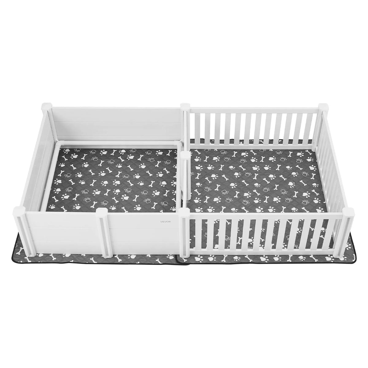 VEVOR kucēnu dzemdību kaste suņiem, 237 x 123 x 46 cm, PVC kucēnu manēža ar regulējamu ieejas augstumu un mazgājamu paklāju, 2 zonu konstrukcija īpaši lielo šķirņu suņiem, pienbalta - ZEMLETES.LV