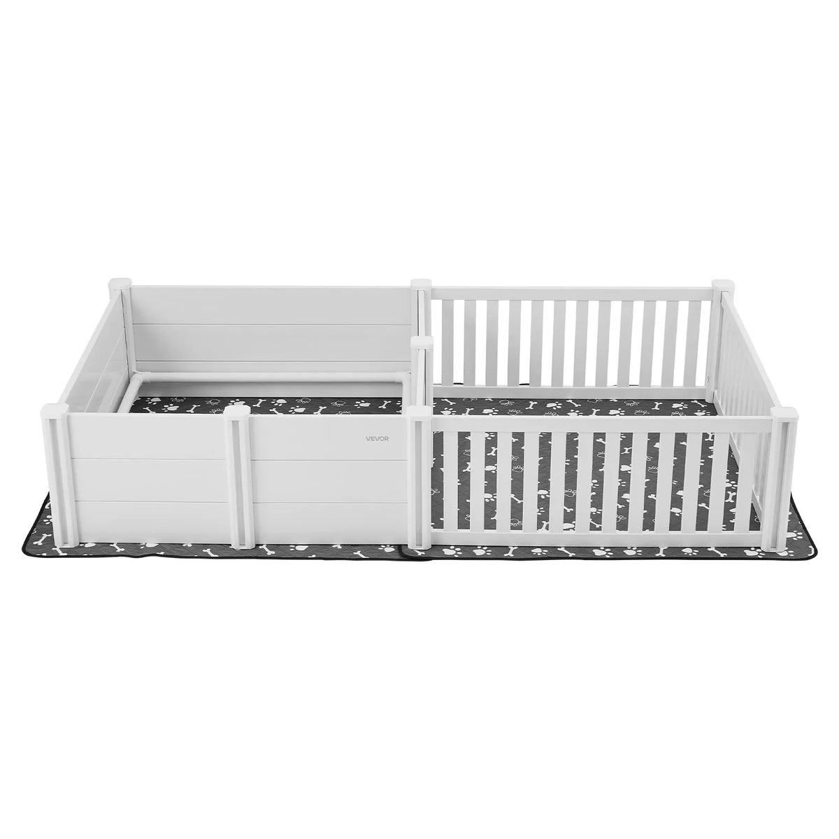 VEVOR kucēnu dzemdību kaste suņiem, 237 x 123 x 46 cm, PVC kucēnu manēža ar regulējamu ieejas augstumu un mazgājamu paklāju, 2 zonu konstrukcija īpaši lielo šķirņu suņiem, pienbalta - ZEMLETES.LV