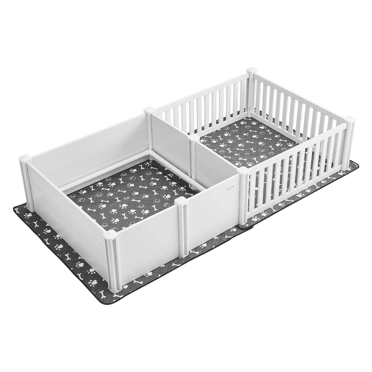 VEVOR kucēnu dzemdību kaste suņiem, 237 x 123 x 46 cm, PVC kucēnu manēža ar regulējamu ieejas augstumu un mazgājamu paklāju, 2 zonu konstrukcija īpaši lielo šķirņu suņiem, pienbalta - ZEMLETES.LV