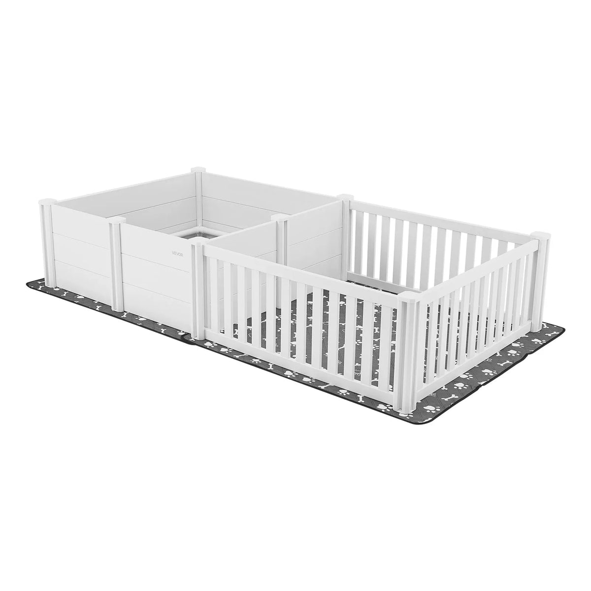 VEVOR kucēnu dzemdību kaste suņiem, 237 x 123 x 46 cm, PVC kucēnu manēža ar regulējamu ieejas augstumu un mazgājamu paklāju, 2 zonu konstrukcija īpaši lielo šķirņu suņiem, pienbalta - ZEMLETES.LV