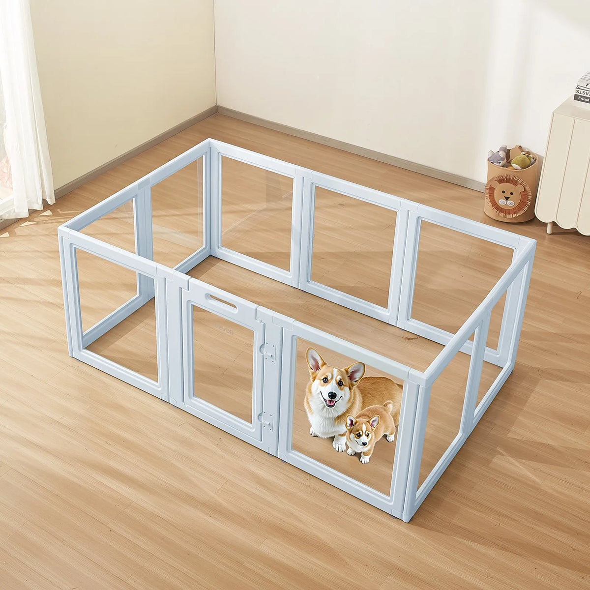 VEVOR suņu dzemdību kaste, 190 x 120 x 70 cm, caurspīdīga plastmasas kucēnu manēža lieliem suņiem, ūdensizturīga konstrukcija ar logiem un durvju slēdzeni, viegli tīrāma, izturīga, piemērota suņiem un kaķiem - ZEMLETES.LV