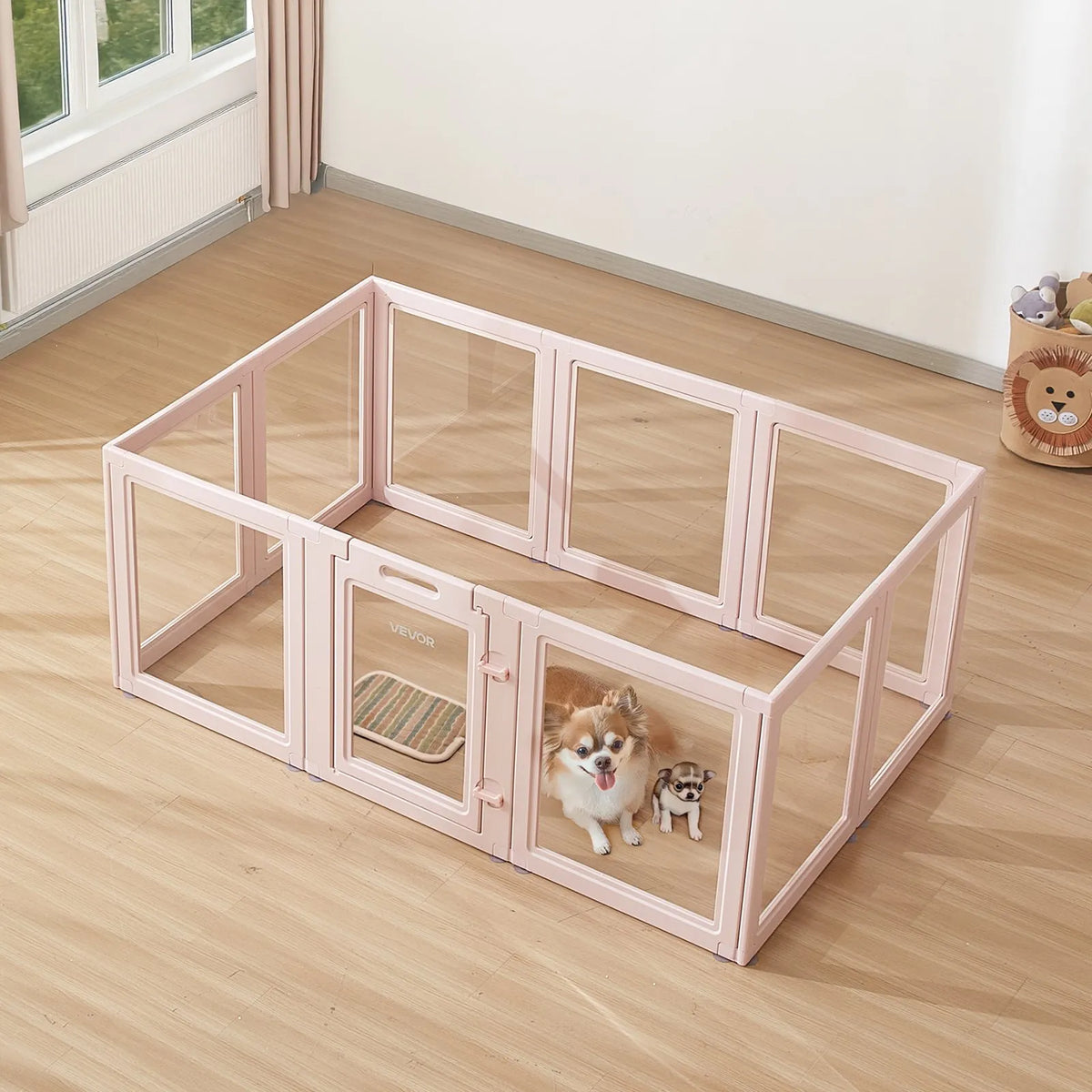 VEVOR suņu dzemdību kaste, 154 x 100 x 60 cm, plastmasas kucēnu manēža vidēja izmēra suņiem, ūdensizturīga caurspīdīga konstrukcija ar logiem un durvju slēdzeni, viegli tīrāma, izturīga, piemērota suņiem un kaķiem - ZEMLETES.LV