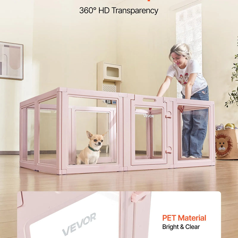 VEVOR suņu dzemdību kaste, 154 x 100 x 60 cm, plastmasas kucēnu manēža vidēja izmēra suņiem, ūdensizturīga caurspīdīga konstrukcija ar logiem un durvju slēdzeni, viegli tīrāma, izturīga, piemērota suņiem un kaķiem - ZEMLETES.LV