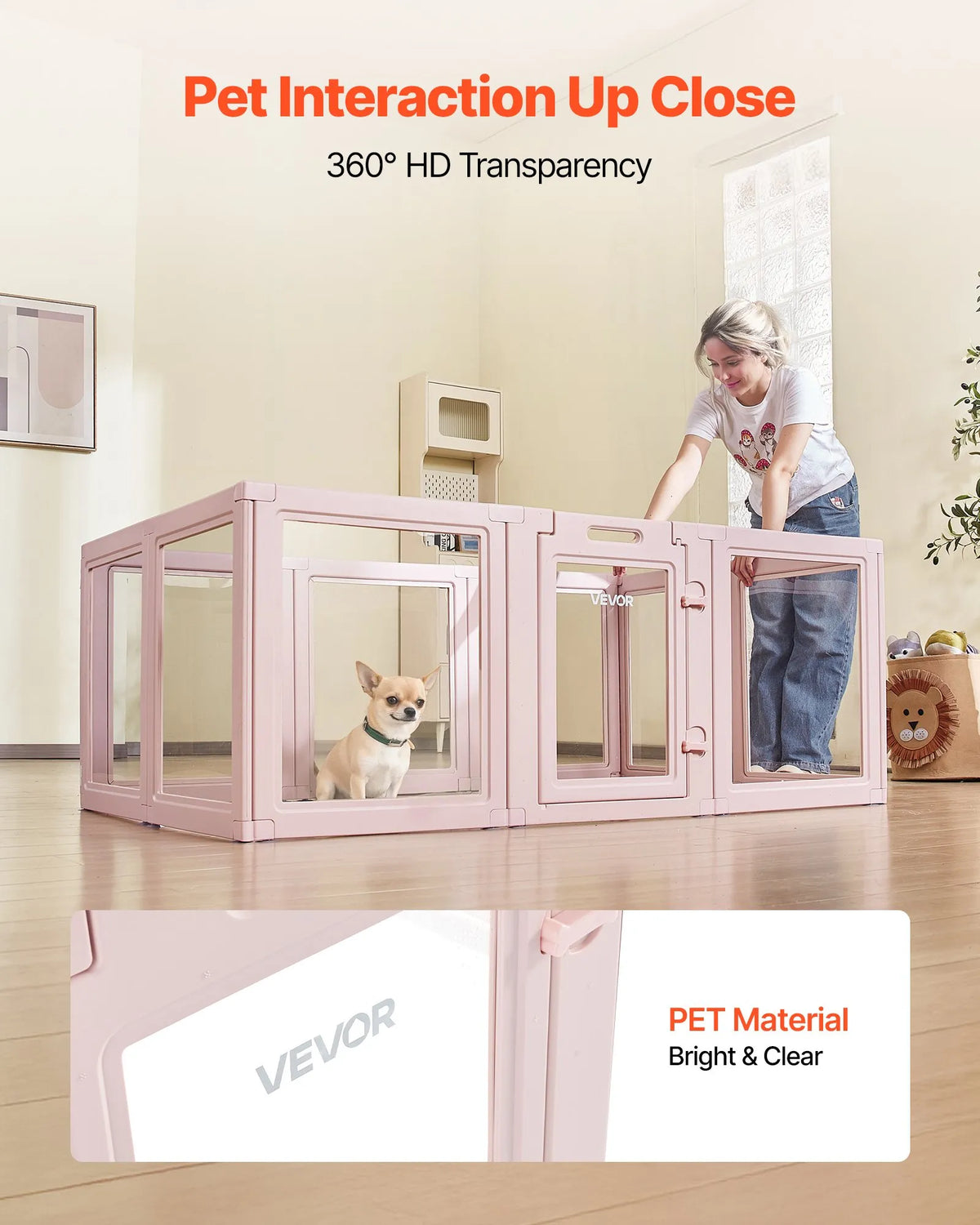 VEVOR suņu dzemdību kaste, 154 x 100 x 60 cm, plastmasas kucēnu manēža vidēja izmēra suņiem, ūdensizturīga caurspīdīga konstrukcija ar logiem un durvju slēdzeni, viegli tīrāma, izturīga, piemērota suņiem un kaķiem - ZEMLETES.LV