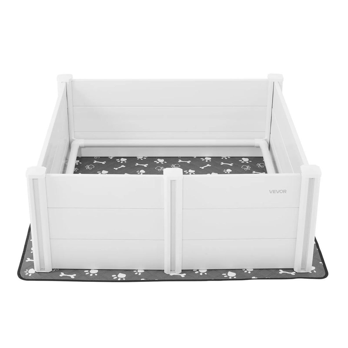 VEVOR kucēnu dzemdību kaste suņiem, 122 x 122 x 46 cm, PVC kucēnu manēža ar regulējamu ieejas augstumu un mazgājamu paklāju, izturīga pret deformāciju, piemērota lielo šķirņu suņiem, pienbalta - ZEMLETES.LV