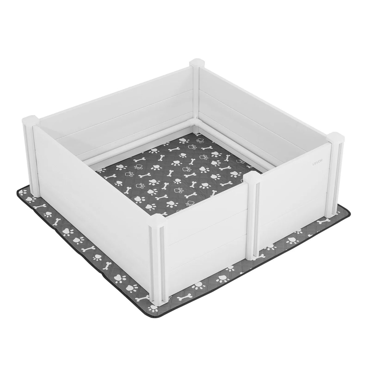 VEVOR kucēnu dzemdību kaste suņiem, 122 x 122 x 46 cm, PVC kucēnu manēža ar regulējamu ieejas augstumu un mazgājamu paklāju, izturīga pret deformāciju, piemērota lielo šķirņu suņiem, pienbalta - ZEMLETES.LV