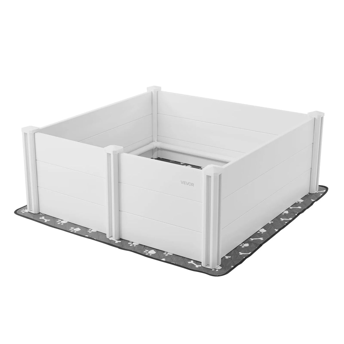 VEVOR kucēnu dzemdību kaste suņiem, 122 x 122 x 46 cm, PVC kucēnu manēža ar regulējamu ieejas augstumu un mazgājamu paklāju, izturīga pret deformāciju, piemērota lielo šķirņu suņiem, pienbalta - ZEMLETES.LV