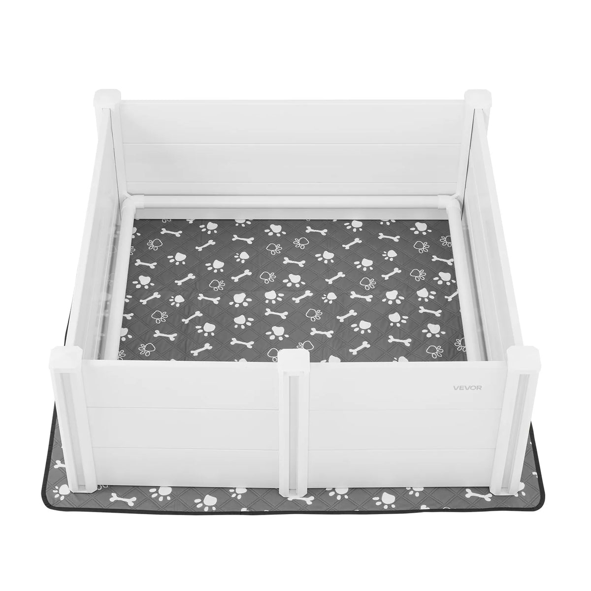 VEVOR kucēnu dzemdību kaste suņiem, 122 x 122 x 46 cm, PVC kucēnu manēža ar regulējamu ieejas augstumu un mazgājamu paklāju, izturīga pret deformāciju, piemērota lielo šķirņu suņiem, pienbalta - ZEMLETES.LV