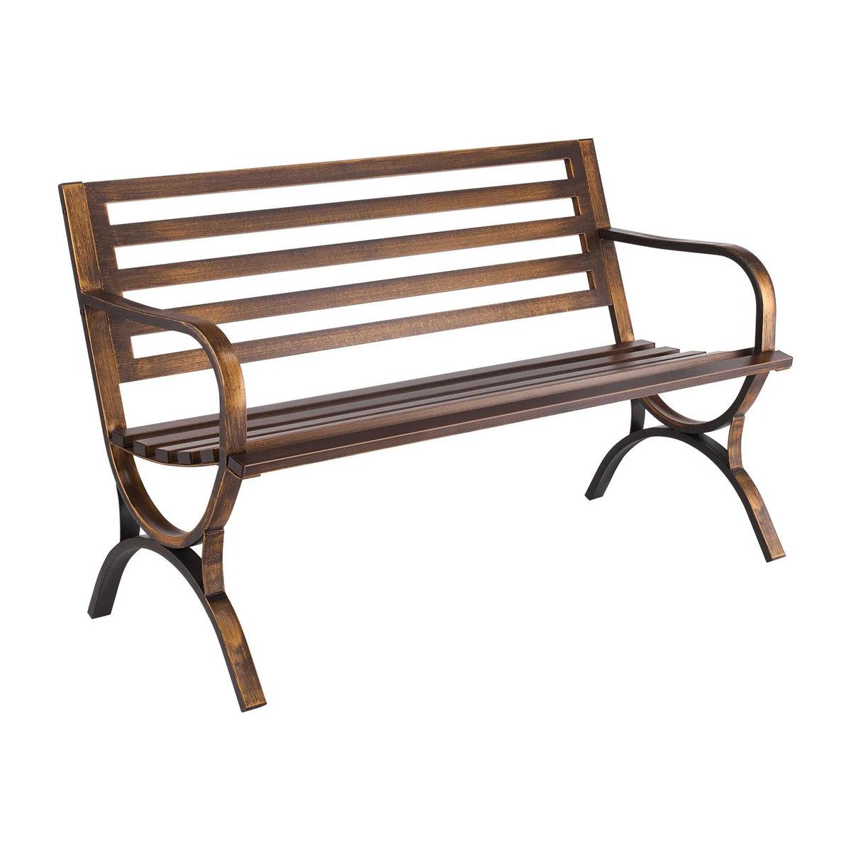VEVOR Outdoor Bench 127 cm, Carbon Steel Metal Frame, Mesh Backrest with Rounded Armrests, Weather-Resistant, Antique Bronze, Suitable for Terrace, Garden, Park, Patio and Porch