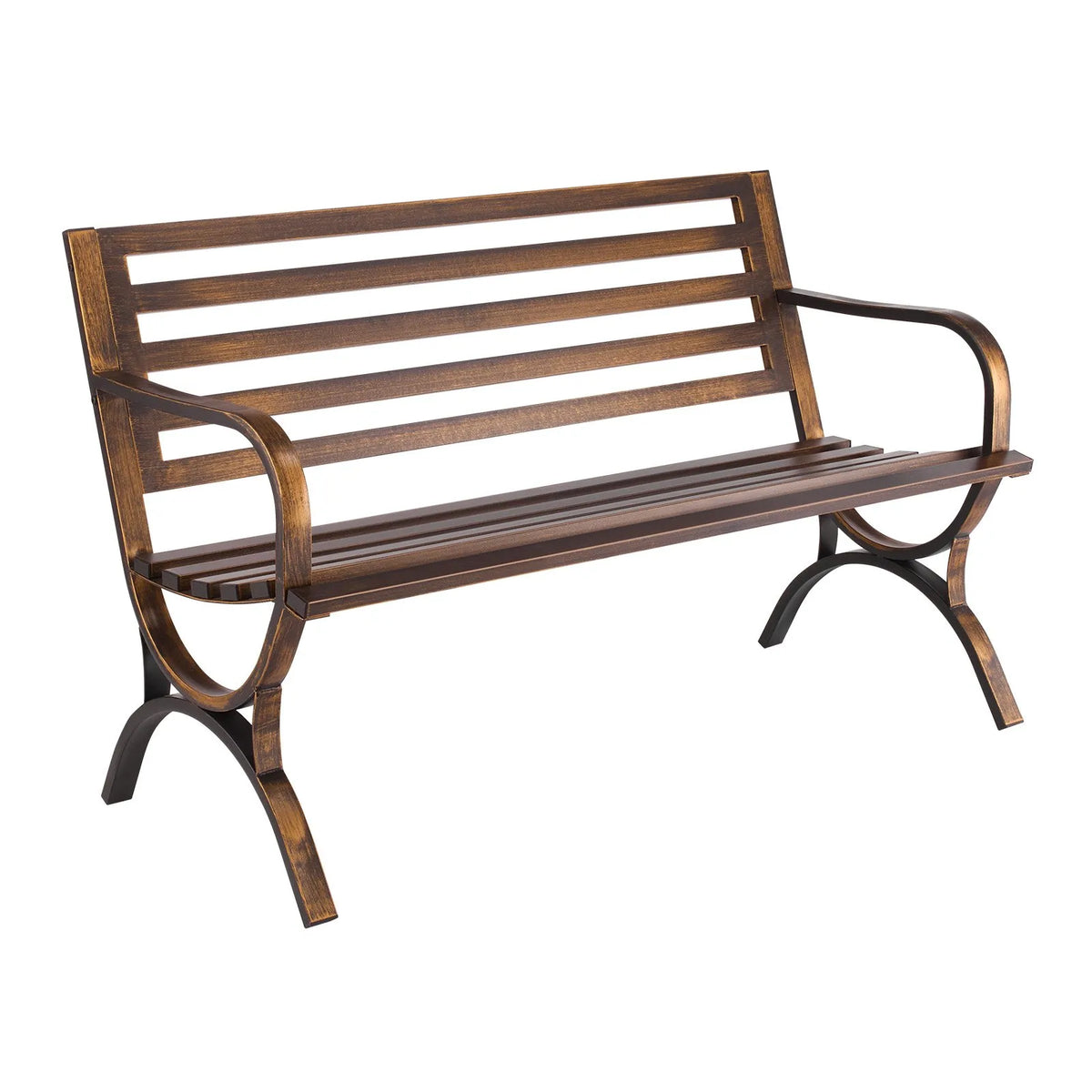 VEVOR Outdoor Bench 127 cm, Carbon Steel Metal Frame, Mesh Backrest with Rounded Armrests, Weather-Resistant, Antique Bronze, Suitable for Terrace, Garden, Park, Patio and Porch