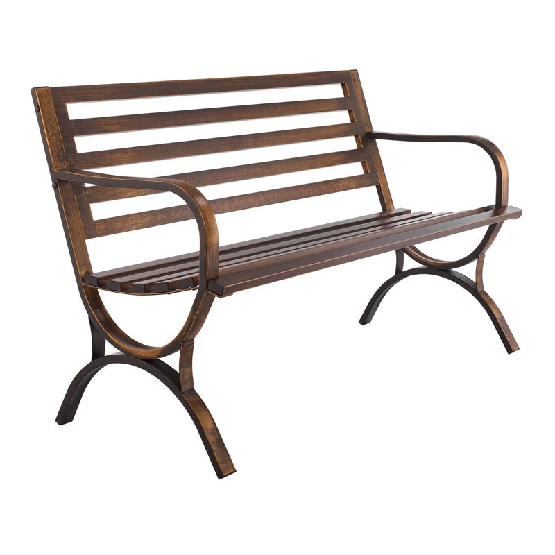 Āra sols 127 cm, ar oglekļa tērauda metāla rāmi, režģveida atzveltni un noapaļotiem roku balstiem, laikapstākļu izturīgs, antīka bronzas krāsā, piemērots terasei, dārzam, parkam, pagalmam un lievenim