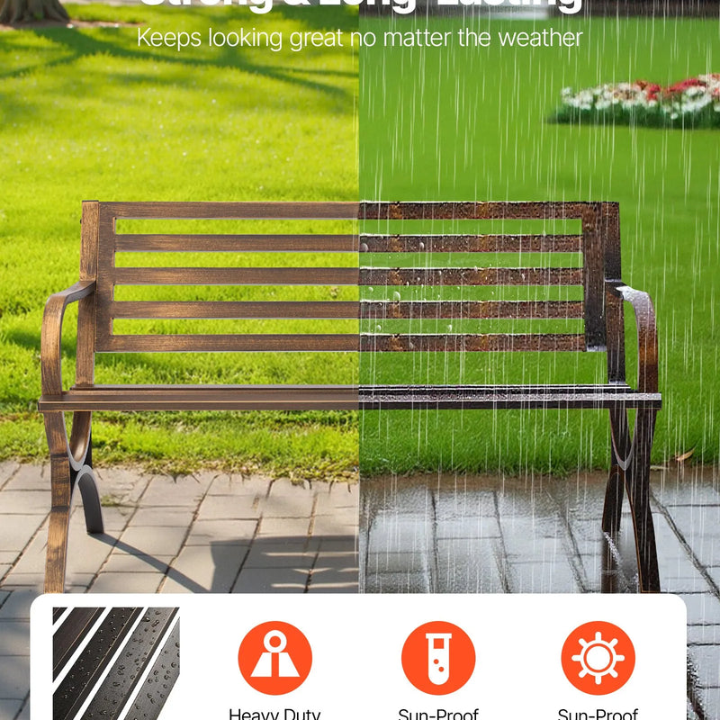 Āra sols 127 cm, ar oglekļa tērauda metāla rāmi, režģveida atzveltni un noapaļotiem roku balstiem, laikapstākļu izturīgs, antīka bronzas krāsā, piemērots terasei, dārzam, parkam, pagalmam un lievenim