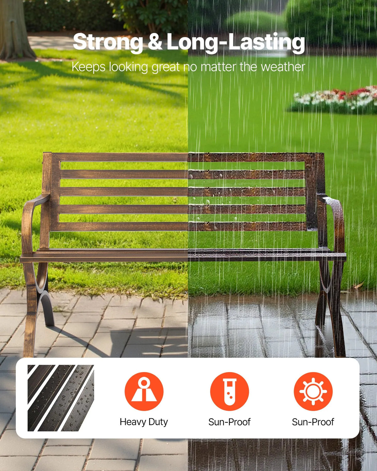 VEVOR Outdoor Bench 127 cm, Carbon Steel Metal Frame, Mesh Backrest with Rounded Armrests, Weather-Resistant, Antique Bronze, Suitable for Terrace, Garden, Park, Patio and Porch